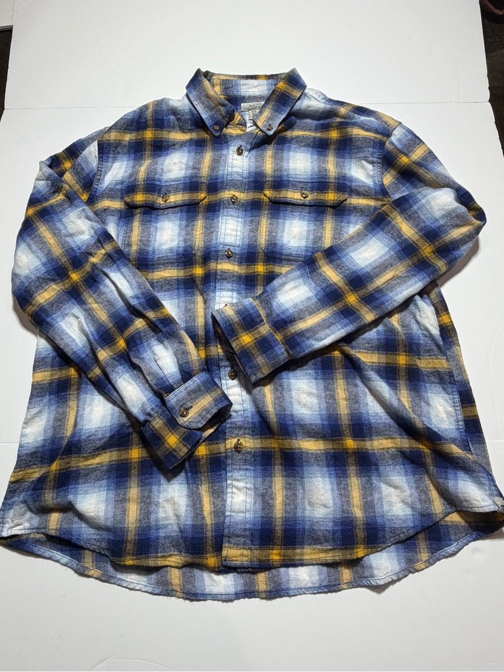 Ocean Coast Blue Yellow Plaid Flannel Shirt XXL